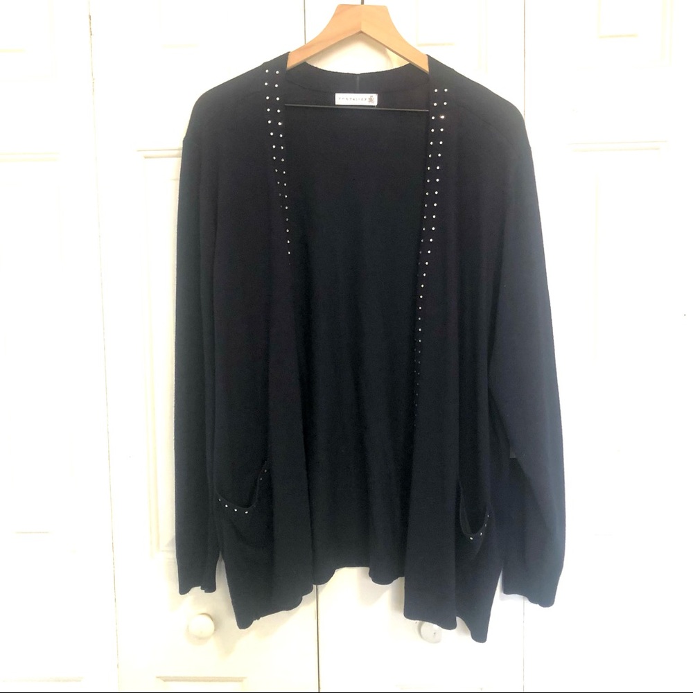 Women’s Retrology Blue Cardigan Lightweight Sweater with Small Rhinestones (2X)